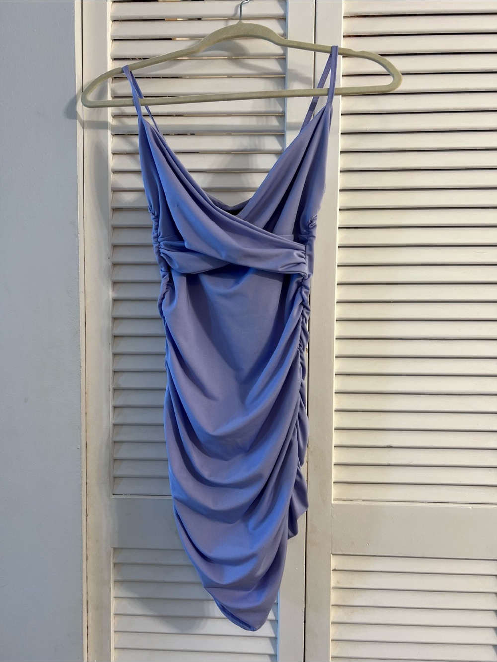 SHEIN Lavender Cowl Ruched Satin Mini Dress